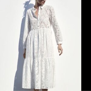 Zara White Eyelet Midi Dress (Oversized)